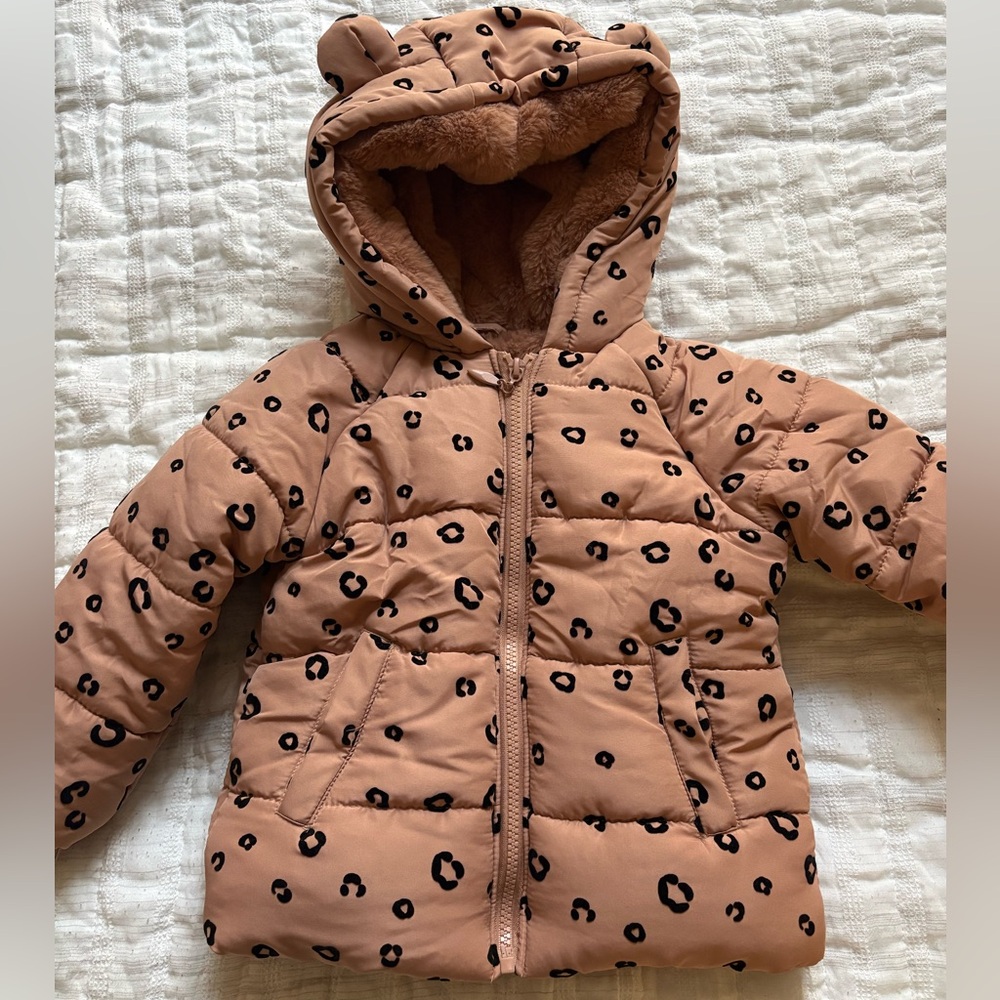 Leopard Print Puffer Jacket with Ears